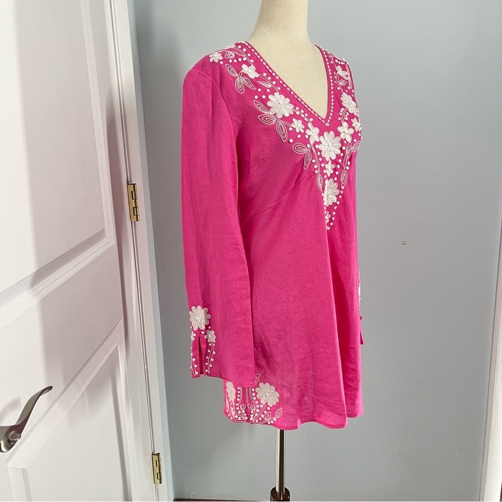 Lafayette 148 100% linen embroidery coverup tunic top size 6 - Picture 2 of 9